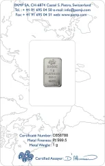 1g Platinum Bar | PAMP Fortuna | KHM