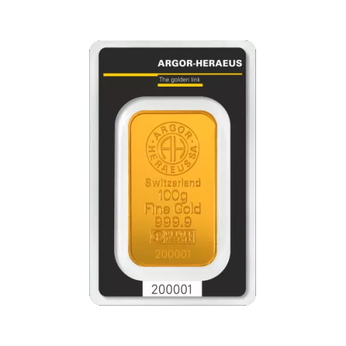 Investiční zlato 100g Gold Bar | Argor-Heraeus | Kinebar | KHM