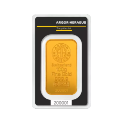 Investiční zlato 100g Gold Bar | Argor-Heraeus | Kinebar | KHM