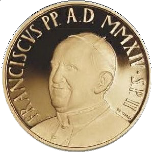 Pamětní zlatá mince, 200EUR Pontifikát papeže Františka 2014 - Teologické ctnosti: Charita