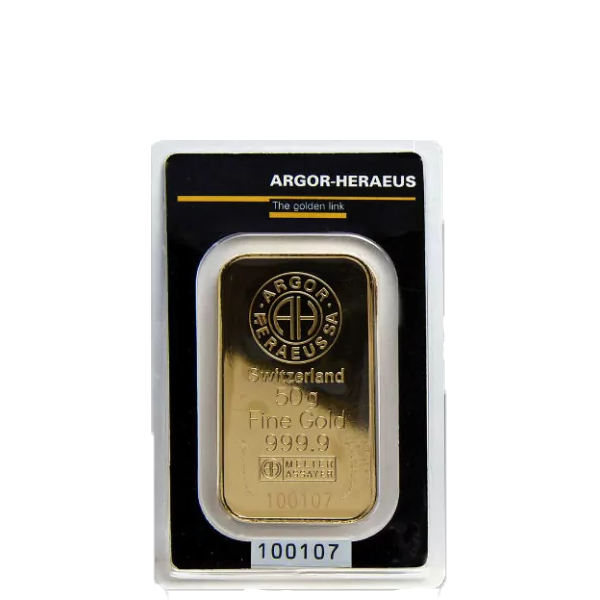 Investiční zlato 50g Gold Bar | Argor-Heraeus | Kinebar | KHM