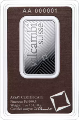 1 oz Palladium Bar | Valcambi | KHM