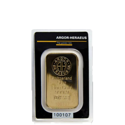 Investiční zlato 50g Gold Bar | Argor-Heraeus | Kinebar | KHM