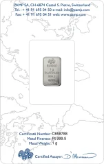 1g Platinum Bar | PAMP Fortuna | KHM