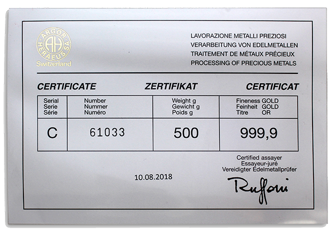 Investiční zlato Argor Heraeus 500 g | KHM