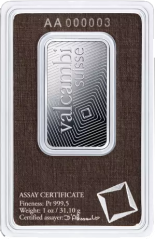 1 oz Platinum Bar | Valcambi | KHM