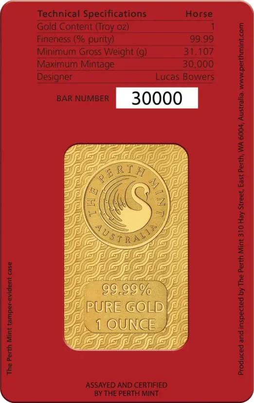 Investiční zlato 1 oz Lunar III Horse Gold Bar | Perth Mint | 2026 | KHM