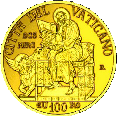Pamětní zlatá mince, 100EUR Pontifikát papeže Františka 2014 - Evangelisté: Svatý Marek