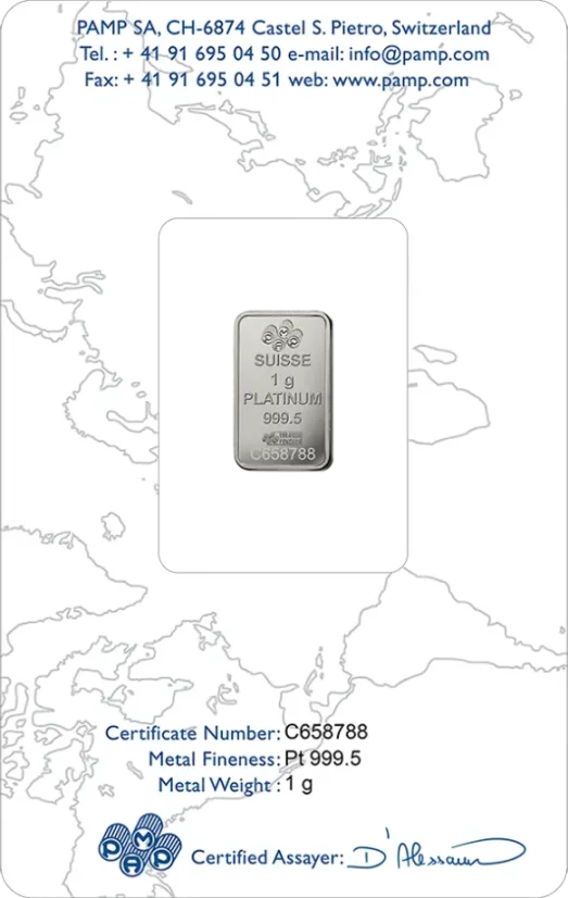1g Platinum Bar | PAMP Fortuna | KHM