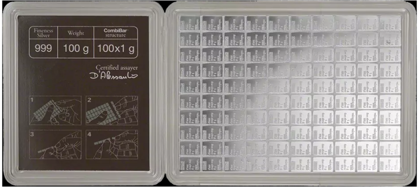 Investiční stříbro 100 x 1 g CombiBar® | Silver | Valcambi | KHM