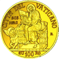 Pamětní zlatá mince, 100EUR Pontifikát papeže Františka 2014 - Evangelisté: Svatý Marek
